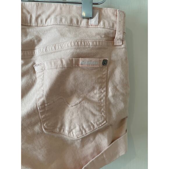 7 For All Mankind Stretch Denim Cuffed Shorts Light Pink 25 - Picture 3 of 6